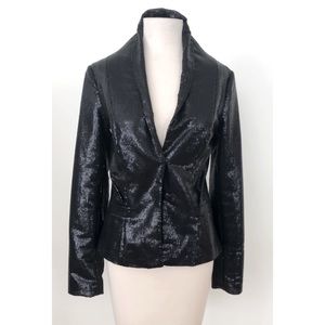 Acqua Studio Sequins Blazer Jacket Silk Sculpted Snap Buttons Pocket Black S